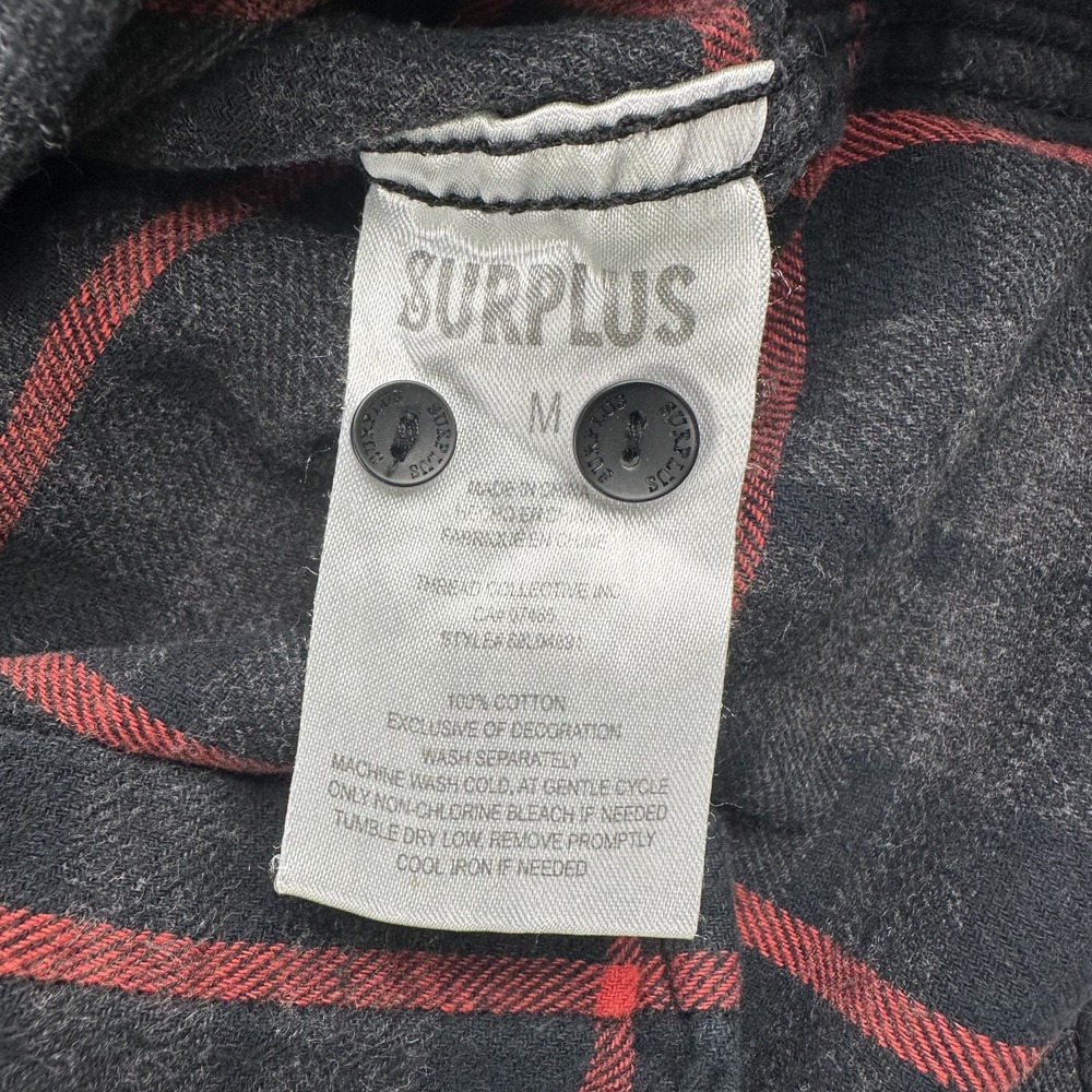 Surplus Flannel Shirt Mens Medium Gray Red Plaid Long Sleeve Button Down Cotton - Picture 9 of 10